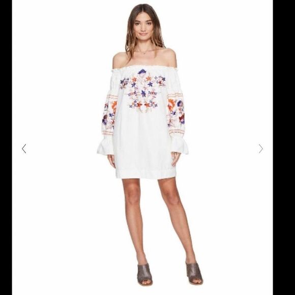 FREE PEOPLE FLEUR DU JOUR FLORAL EMBROIDERED OFF SHOULDER DRESS Sz- Xs - Picture 2 of 15